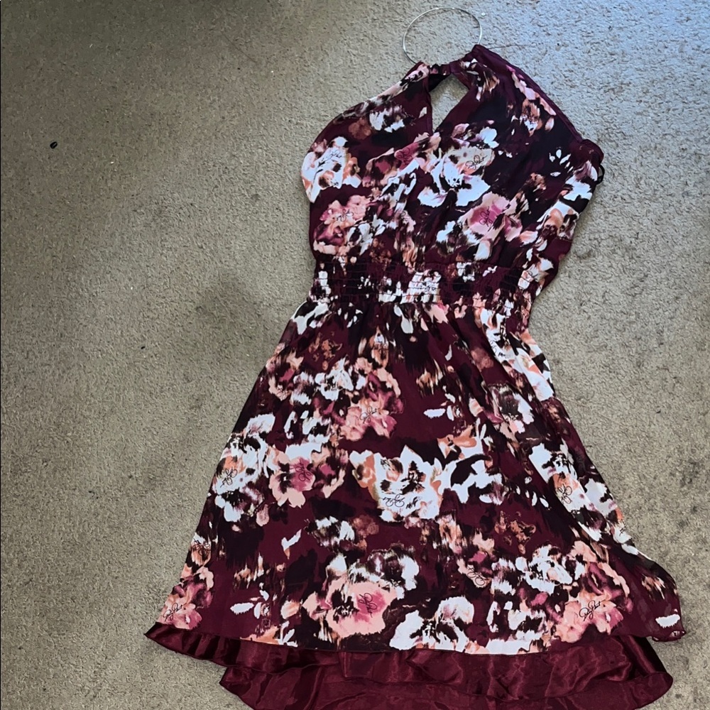 Baby Phat One Shoulder Floral Dress in Burgundy and Pink